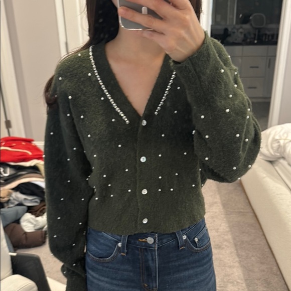 Zara Sweaters - ZARA Pearl-Embellished Cardigan